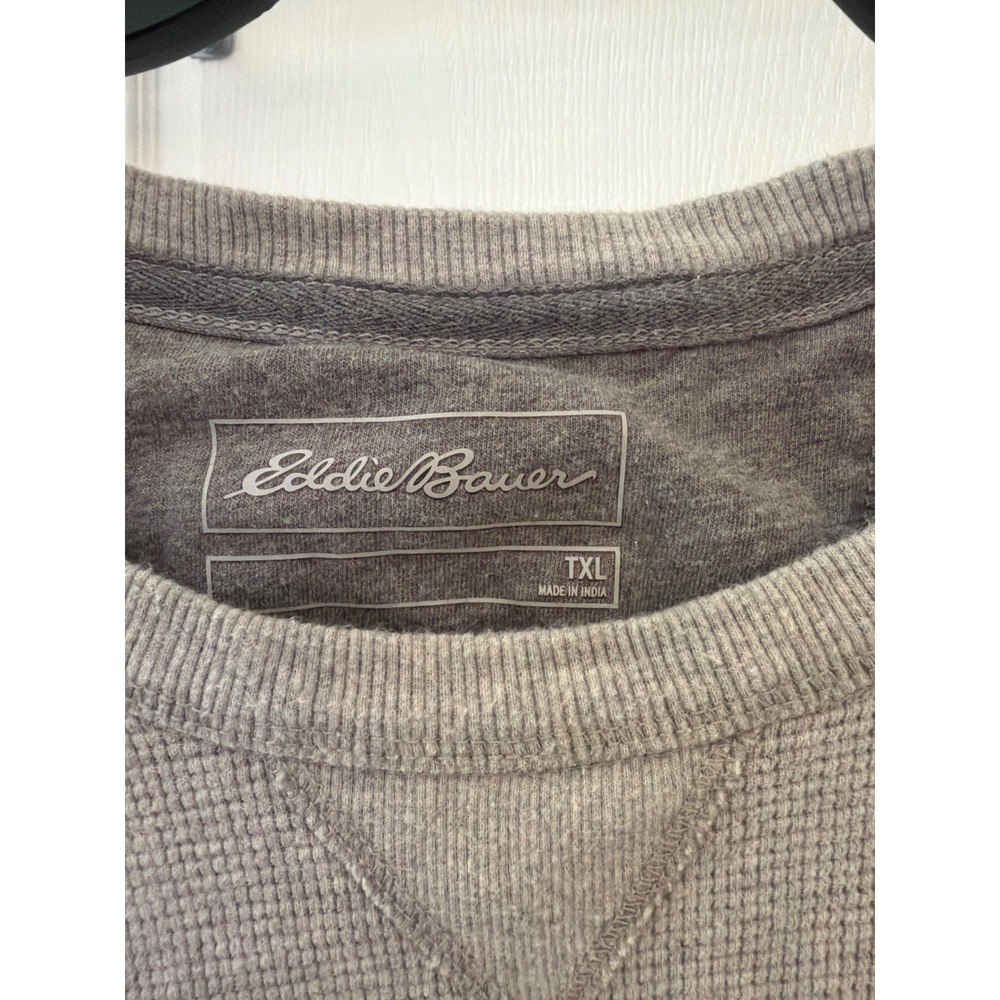 Eddie Bauer Mens TXL Gray Waffle Knit Thermal Long Sleeve Crewneck Shirt Tall XL - Picture 2 of 5